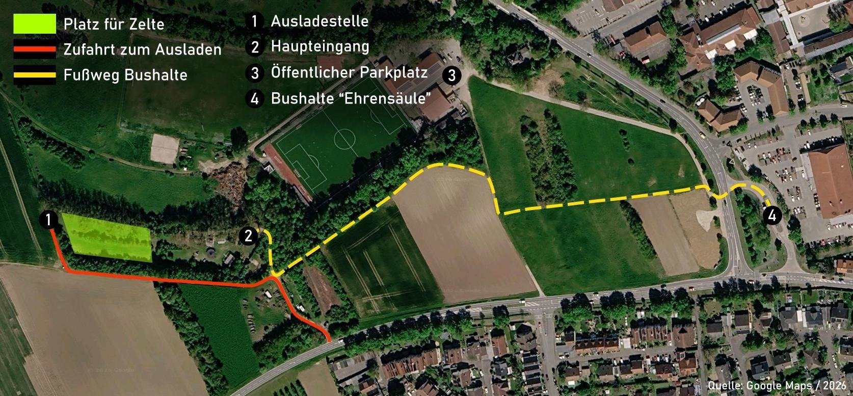 Plan mit allen Anfahrtswegen für das Camp